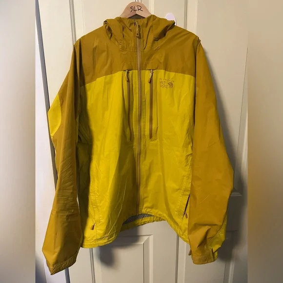 Golden Yellow DryQ Mountain Hardwear Jacket with Hood rain coat shell - Picture 9 of 14